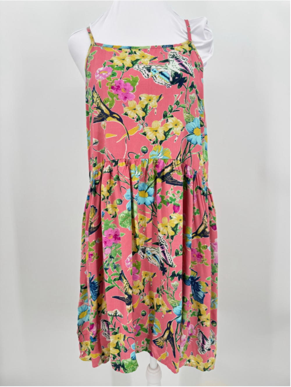 Pink Mini Sundress Butterflies Hummingbirds Flowers Cottage Fairy Summer Medium